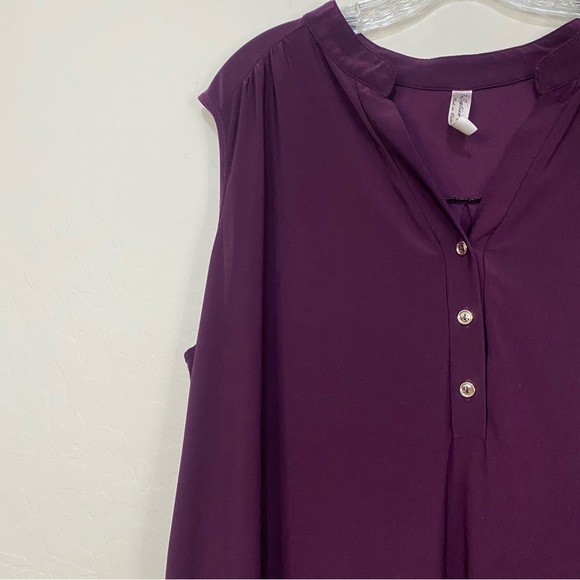 PERSEPTION WOMEN Purple Tank Top V Neck Blouse Gold Buttons Plus Size 3X - Picture 5 of 9